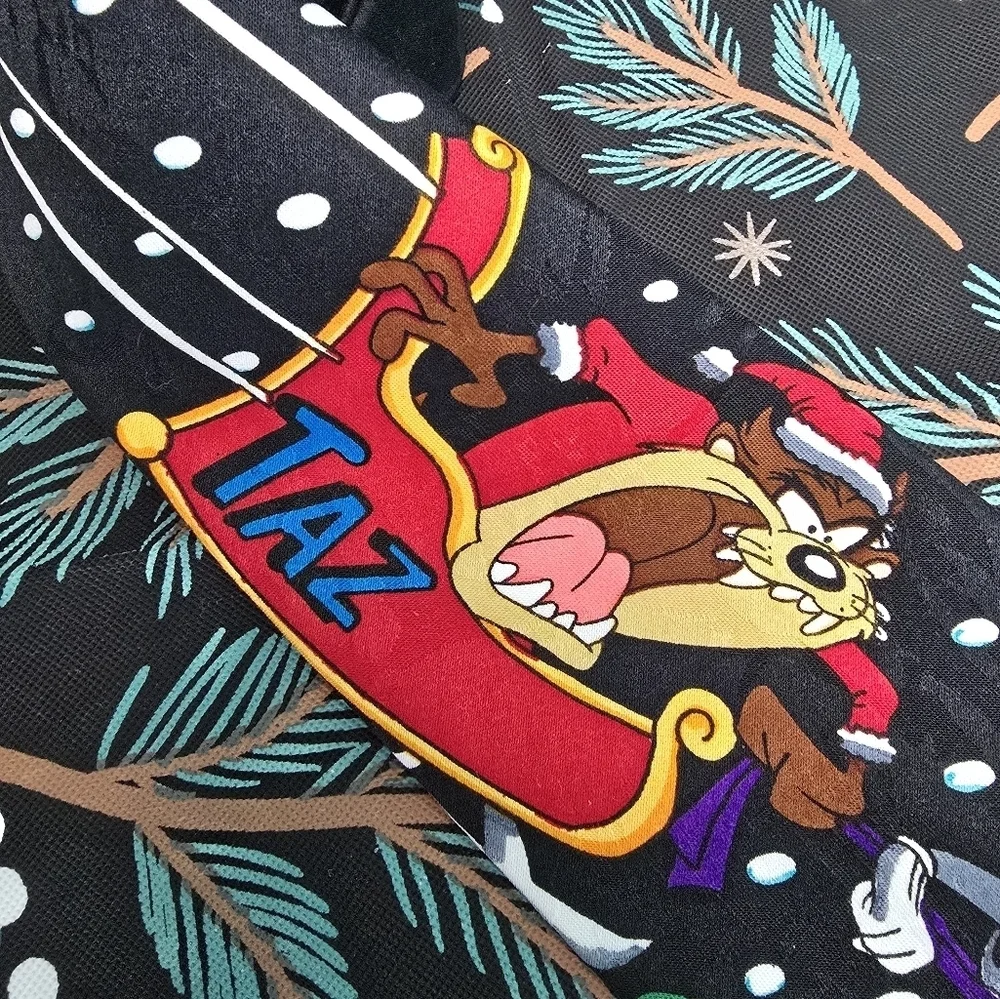 Vintage Looney Tunes Tie Christmas Taz Bugs Bunny Sleigh 1993 Holiday Christmas